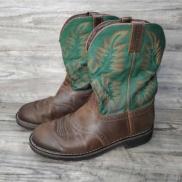 Justin Boots WK4670 - Stampede Blade Green Round Toe Wellington Work Boots - Picture 15 of 16